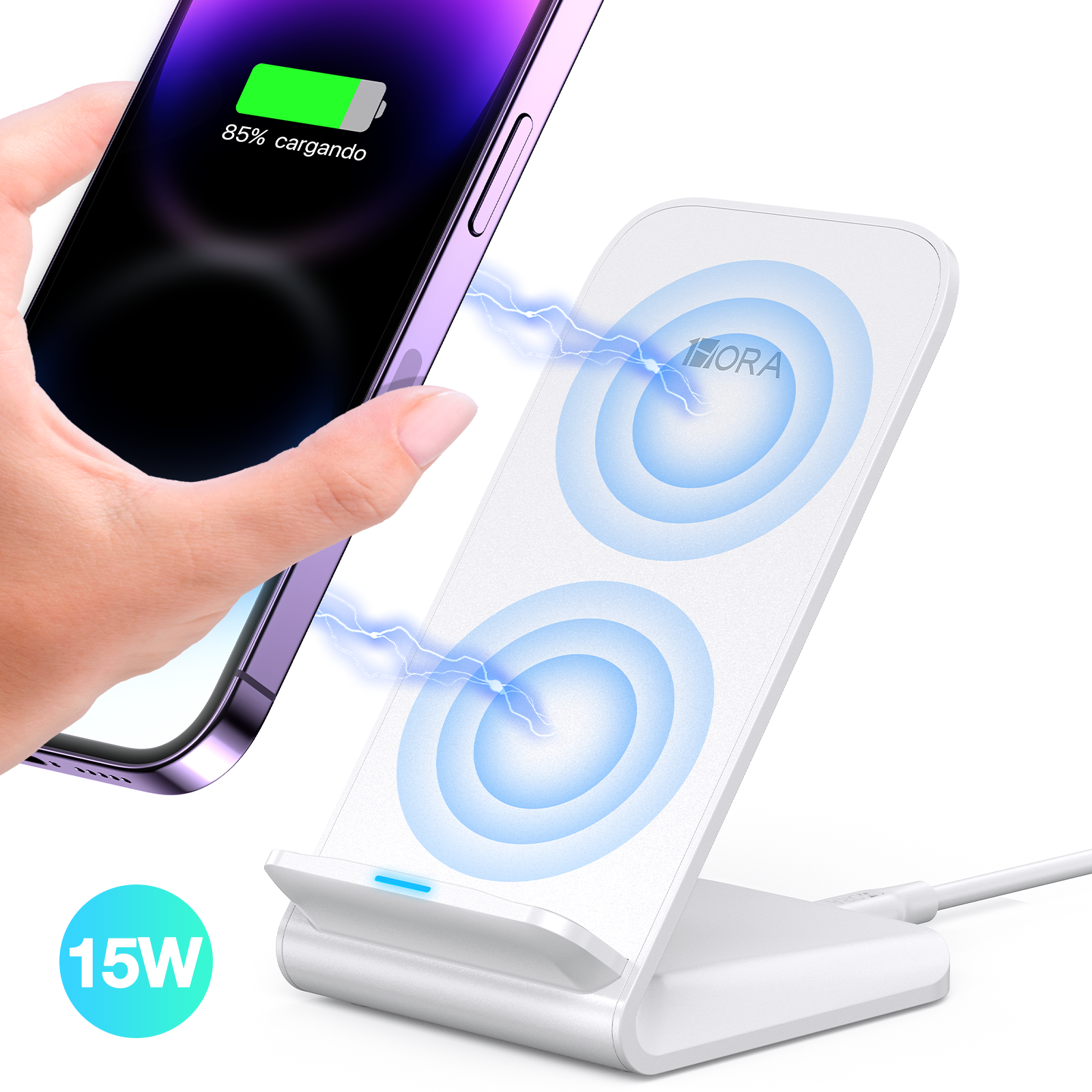 1HORA 15W Advanced Wireless Charger Stand with Dual-Coil Fast Charging Technology