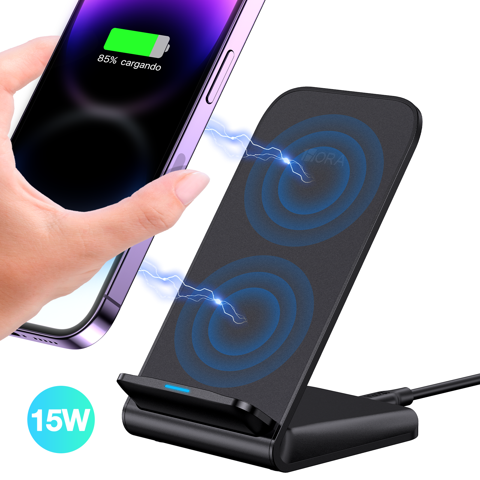 1HORA 15W Advanced Wireless Charger Stand with Dual-Coil Fast Charging Technology