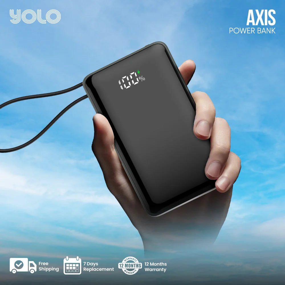 Axis 10,000mAh 22.5W Fast Charging Power Bank with Built-in Type-C Cable