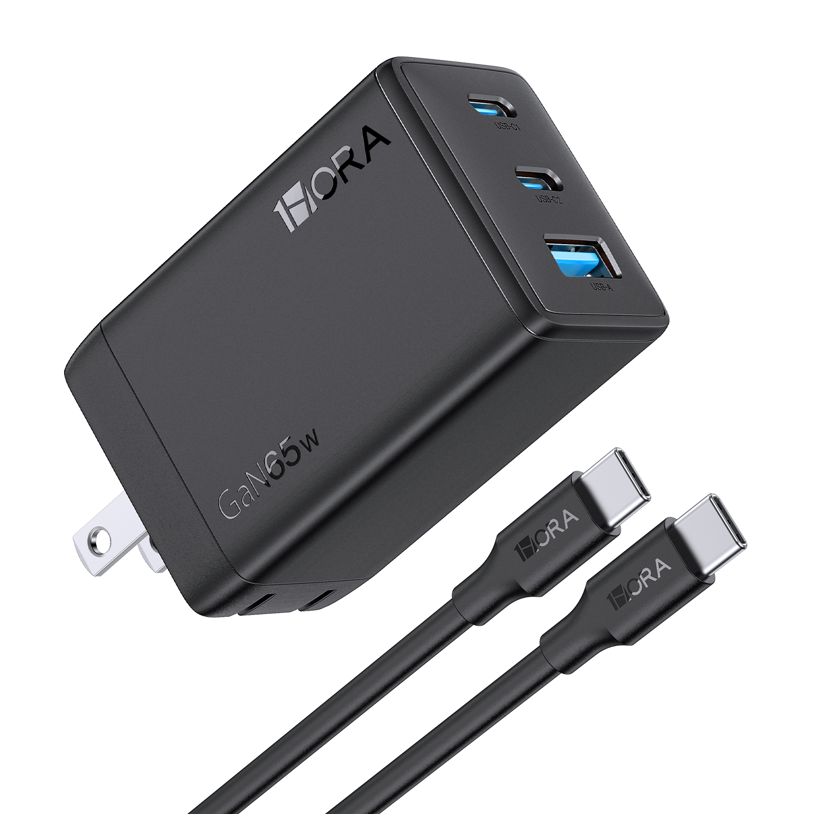 Compact 65W GaN Fast Charger: Dual USB-C, USB-A, Universal Compatibility