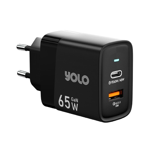 YOLO Y-651 65W GaN Fast Charger: Dual Port USB-C USB-A Wall Adapter