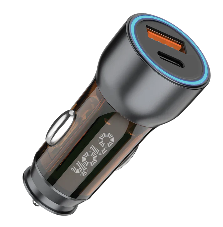 YOLO Y-521 Dual Port Fast Car Charger: USB-C PD 30W, QC 3.0