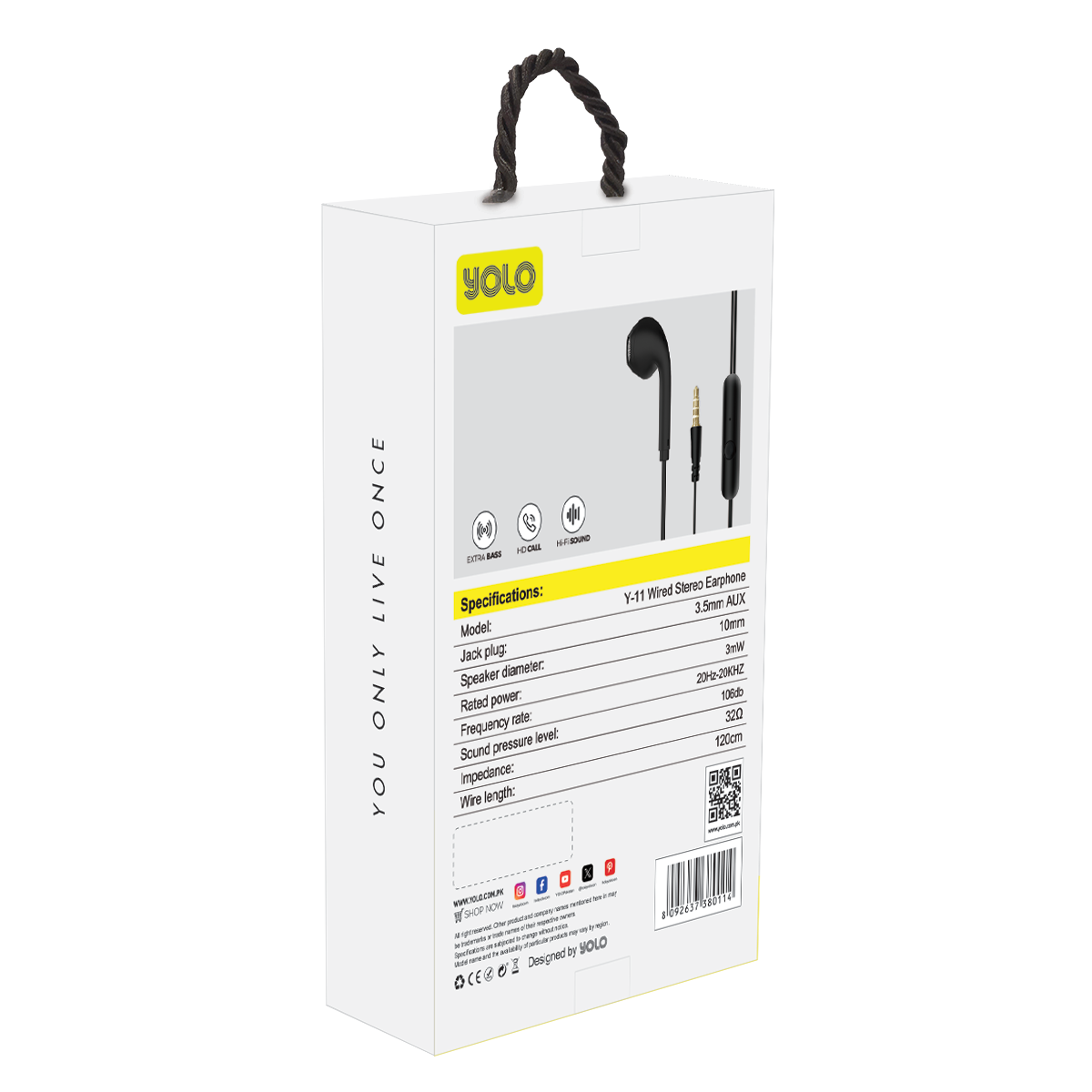 YOLO Y-11 Wired Stereo Earphones: Crystal Clear Audio, 47-inch AUX Cable