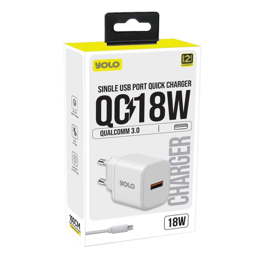 YOLO Y-182 Qualcomm 3.0 18W Fast Charger with Intelligent Chip Control