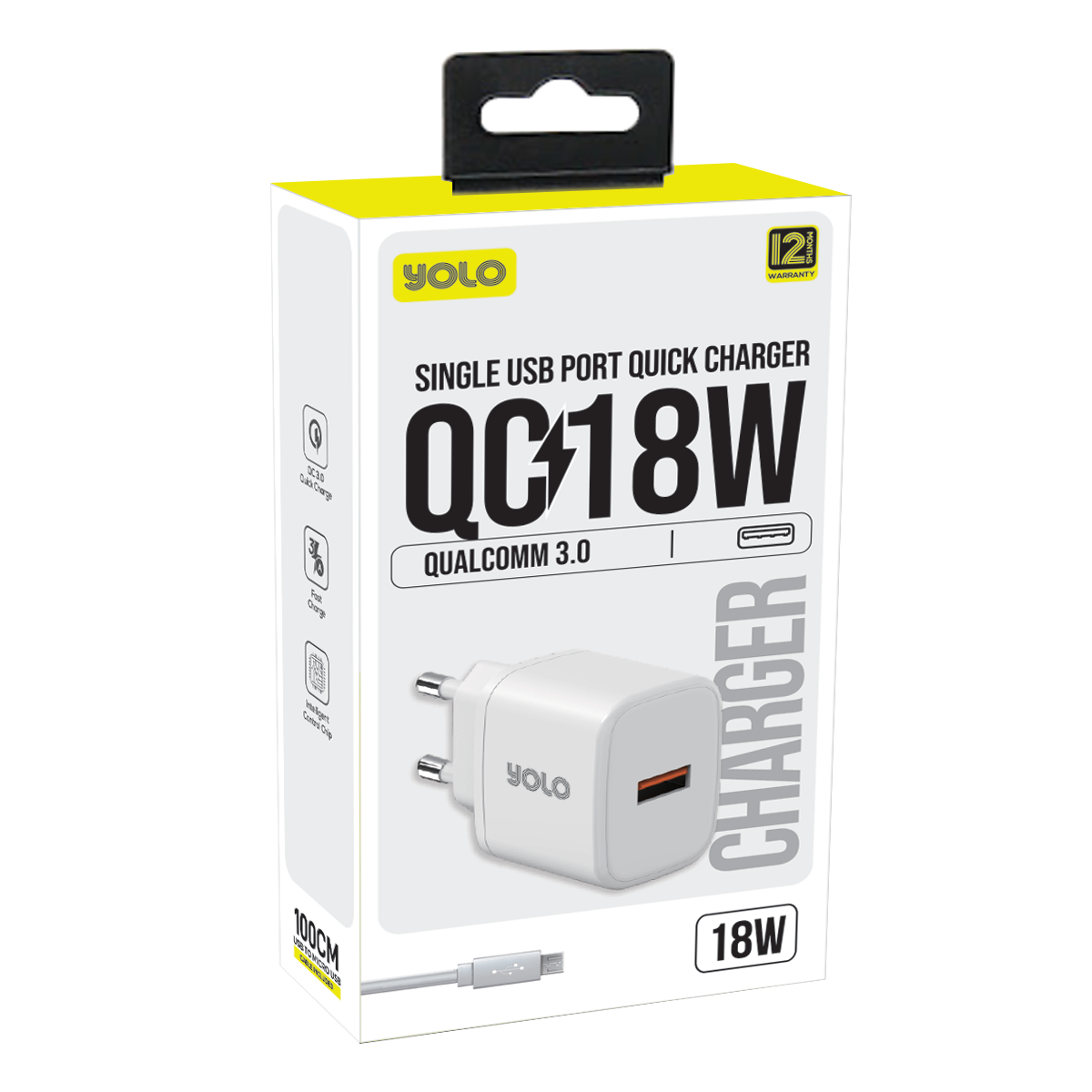 YOLO Y-182 Qualcomm 3.0 18W Fast Charger with Intelligent Chip Control