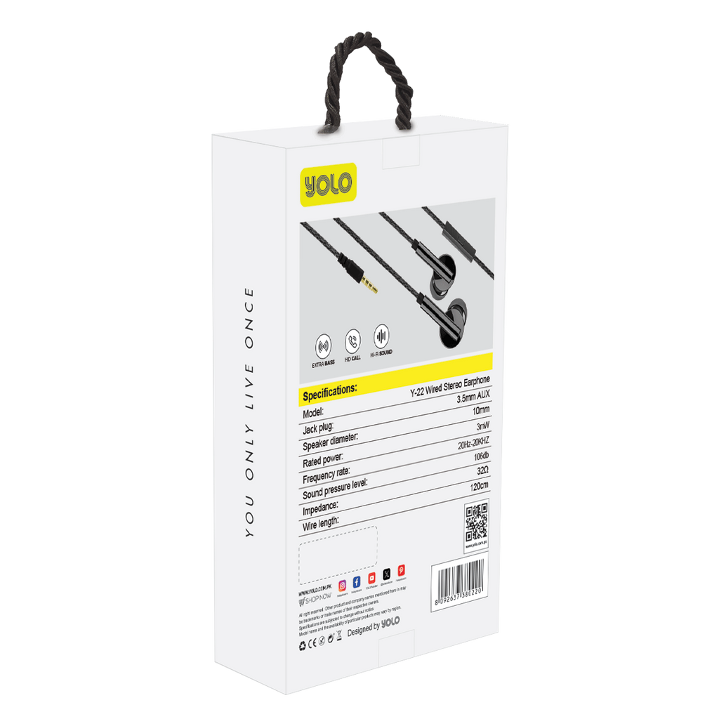 YOLO Y-22 Aux Stereo Wired Earphones: Crystal Clear Sound, Comfortable Fit