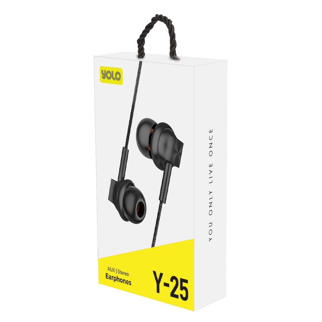 YOLO Y-25 Wired Stereo Earphones, AUX Pin, 10mm Driver, 47-inch Cable